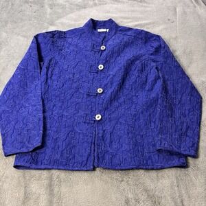 Chicos Blue Textured Mandarin Collar Button Front Jacket Women Size 1